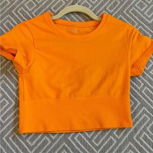 Offline by Aerie cropped active wear top in neon orange, size small